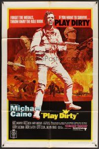 6p677 PLAY DIRTY 1sh '69 cool art of WWII soldier Michael Caine with machine gun!