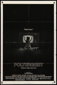 6p680 POLTERGEIST style B 1sh '82 Tobe Hooper, classic, they're here, Heather O'Rourke by TV!