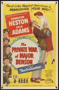 6p693 PRIVATE WAR OF MAJOR BENSON 1sh '55 Charlton Heston, Julie Adams & little kids!