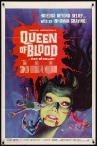 6p701 QUEEN OF BLOOD 1sh '66 Basil Rathbone, cool art of female monster & victims in her web!