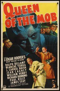 6p702 QUEEN OF THE MOB style A 1sh '40 Ralph Bellamy, based on book by J. Edgar Hoover!