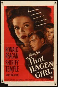 6p890 THAT HAGEN GIRL 1sh '47 great close image of Ronald Reagan & grown up Shirley Temple!
