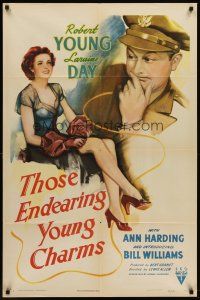 6p904 THOSE ENDEARING YOUNG CHARMS style A 1sh '45 Robert Young looks at beautiful Laraine Day!