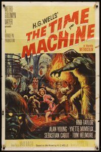 6p913 TIME MACHINE 1sh '60 H.G. Wells, George Pal, art of Taylor & Mimieux attacked!