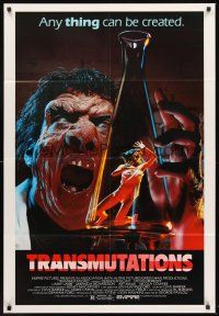 6p930 TRANSMUTATIONS 1sh '86 wild grotesque scientist monster holds girl in beaker!