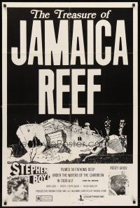 6p932 TREASURE OF JAMAICA REEF 1sh '76 really cool scuba diver & sharks horror artwork!