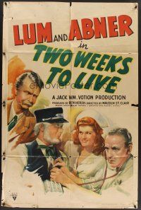 6p941 TWO WEEKS TO LIVE 1sh '43 screwballs Lum & Abner, America's radio favorites!