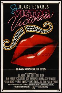 6p957 VICTOR VICTORIA 1sh '82 Julie Andrews, Blake Edwards, cool lips & mustache art!
