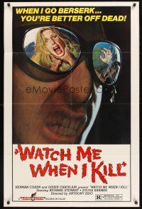 6p965 WATCH ME WHEN I KILL 1sh '77 cool art of scared girl in killer's mirrored sunglasses!