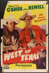 6p967 WEST OF TEXAS 1sh '43 Texas Rangers Dave Tex O'Brien & James Newill, Shootin' Irons!
