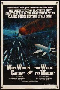 6p973 WHEN WORLDS COLLIDE/WAR OF THE WORLDS 1sh '77 cool sci-fi art of rocket in space by Berkey!