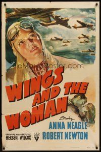 6p980 WINGS & THE WOMAN style A 1sh '42 art of Anna Neagle as Amy Johnson, famous female aviator!