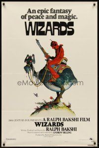 6p983 WIZARDS style A 1sh '77 Ralph Bakshi directed animation, cool fantasy art by William Stout!