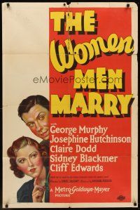6p988 WOMEN MEN MARRY 1sh '37 great artwork of George Murphy & Josephine Hutchison!