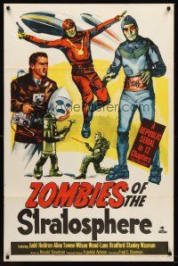 6p998 ZOMBIES OF THE STRATOSPHERE 1sh '52 great artwork image of aliens with guns!