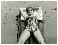 6r130 CATHERINE SPAAK 7.25x9.5 still '60s sexy actress in very odd provocative pose on beach!