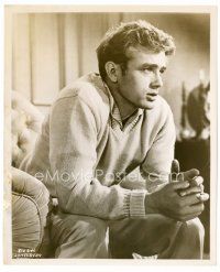 6r332 JAMES DEAN 8x10 still '55 great seated close up of the acting legend from East of Eden!