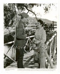 6r591 SERGEANT YORK 8x10 still '41 Gary Cooper in uniform with Joan Leslie on bridge, Howard Hawks