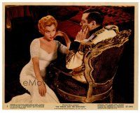 6r018 PRINCE & THE SHOWGIRL color 8x10 still #5 '57 Marilyn Monroe sits in front of Laurence Olivier