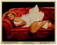 6r017 PRINCE & THE SHOWGIRL color 8x10 still #8 '57 sexy Marilyn Monroe smiling on couch in feathers