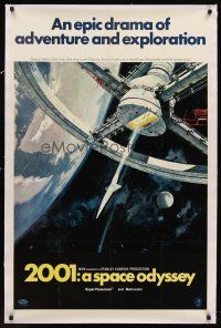 6s002 2001: A SPACE ODYSSEY linen 1sh '68 Stanley Kubrick, art of space wheel by Bob McCall!