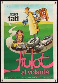 6s152 TRAFFIC linen Argentinean '71 great wacky art of Jacques Tati as Mr. Hulot by Aler!