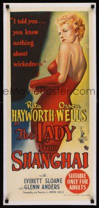 6s202 LADY FROM SHANGHAI linen Aust daybill '47 incredible stone litho of sexy Rita Hayworth!