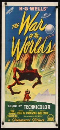 6s209 WAR OF THE WORLDS linen Aust daybill '53 H.G. Wells classic, Richardson Studio stone litho!