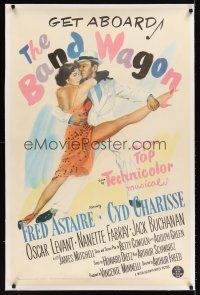 6s008 BAND WAGON linen 1sh '53 great artwork of Fred Astaire & sexy Cyd Charisse showing her legs!