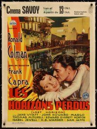 6s177 LOST HORIZON linen pre-War Belgian '37 Frank Capra, Colman & Wyatt kissing by Shangri-La!