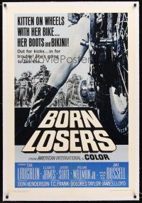 6s016 BORN LOSERS linen 1sh '67 Tom Laughlin directs and stars as Billy Jack, sexy motorcycle image!