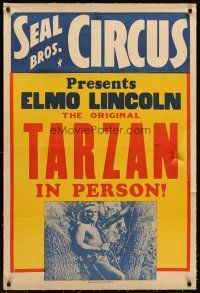 6s227 SEAL BROS CIRCUS linen circus poster '50 Elmo Lincoln The Original Tarzan in person!