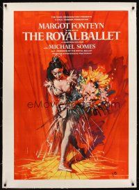 6s141 ROYAL BALLET linen English 1sh '60 wonderful art of ballerina Margot Fonteyn with flowers!
