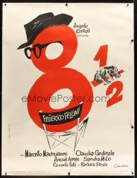 6s277 8 1/2 linen French 1p '63 Federico Fellini classic, wonderful different title artwork!