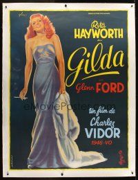 6s281 GILDA linen French 1p R72 art of sexy Rita Hayworth full-length in sheath dress by Grinsson!