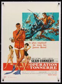 6s190 THUNDERBALL linen French 23x32 '65 art of Sean Connery as secret agent James Bond 007!