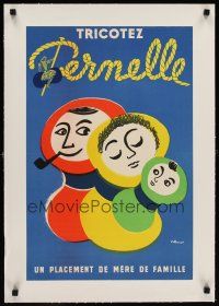 6s250 TRICOTEZ PERNELLE linen French 15x23 French advertising poster '51 knitting art by Villemot!