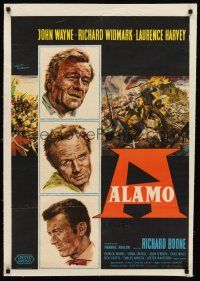 6s160 ALAMO linen German '61 different art of John Wayne, Richard Widmark & Harvey by Rolf Goetze!