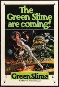 6s049 GREEN SLIME linen 1sh '69 classic cheesy sci-fi movie, great art of sexy astronaut & monster!