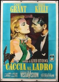 6s271 TO CATCH A THIEF linen Italian 2p R64 c/u art of Grace Kelly & Cary Grant, Alfred Hitchcock