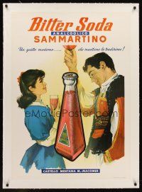 6s241 BITTER SODA SAMMARTINO linen Italian 28x40 Italian advertising poster '55 romantic artwork!