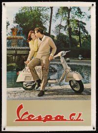 6s244 VESPA G.L. linen Italian 28x39 Italian advertising poster '63 couple posing w/the motor bike!