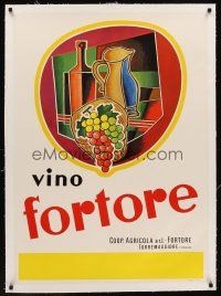 6s245 VINO FORTORE linen Italian 28x39 Italian advertising poster '60s art of grapes & wine bottle!