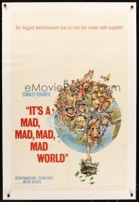 6s061 IT'S A MAD, MAD, MAD, MAD WORLD linen style A 1sh '64 great art of entire cast by Jack Davis!
