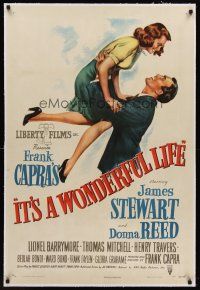 6s001 IT'S A WONDERFUL LIFE linen 1sh '46 wonderful art of James Stewart & Reed in Capra's classic!