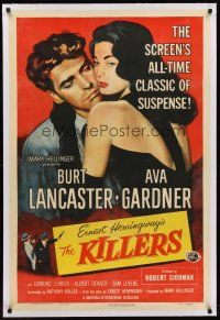 6s064 KILLERS linen 1sh R56 art of Burt Lancaster & sexy Ava Gardner, from Ernest Hemingway's story!