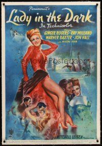6s065 LADY IN THE DARK linen 1sh '44 full-length art of sexy Ginger Rogers showing her legs!