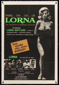 6s069 LORNA linen 1sh '64 super sexy naked Lorna Maitland in Russ Meyer classic!