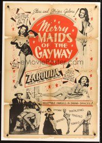 6s076 MERRY MAIDS OF THE GAY WAY linen 1sh '54 half-naked burlesque dancers, Stars & Strips galore!