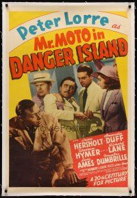 6s081 MR MOTO IN DANGER ISLAND linen 1sh '39 Peter Lorre plays J.P. Marquand's Asian detective!